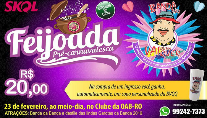 Feijoada pré-carnaval da Banda do Vai Quem Quer acontece dia 23 de fevereiro