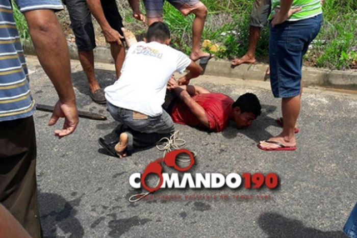 FLAGRANTE - Homens suspeitos de assalto são espancados em Ji-Paraná