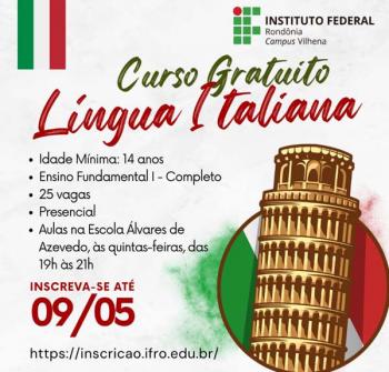 Campus Vilhena oferta vagas em Curso Básico de Língua Italiana