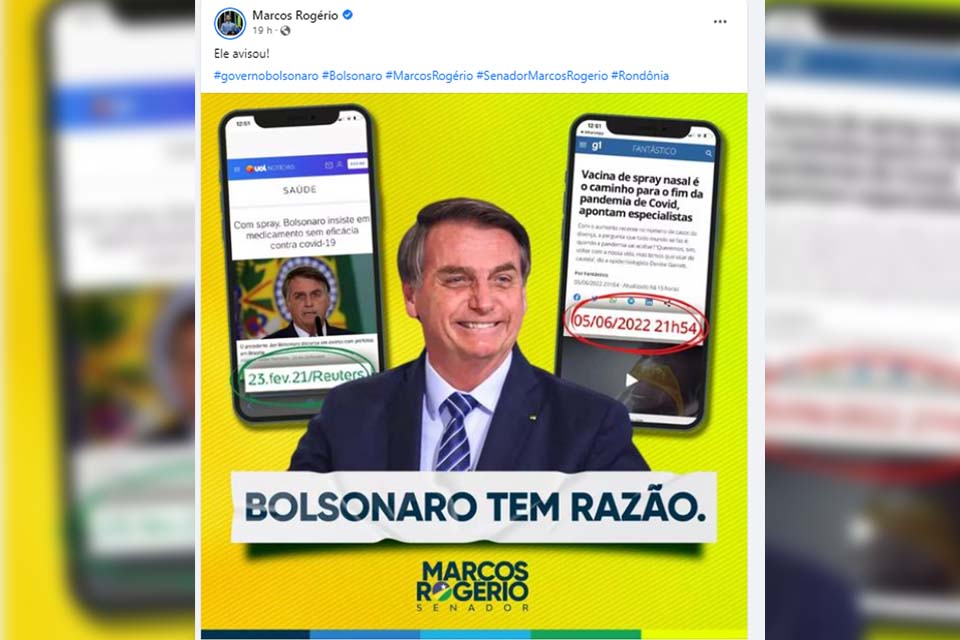Senador de Rondônia publica “alegação enganosa” para sugerir que Bolsonaro tem razão sobre eficácia do spray de Israel
